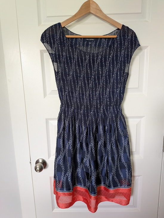 Max Edition Dresses & Skirts - Navy Printed Cap-Sleeve Dress with Coral Hem